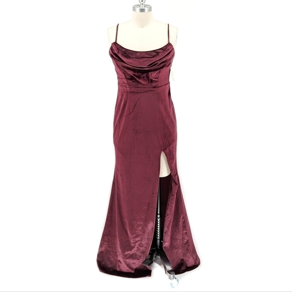Lulus Cowl Neck Velvet Maxi Dress Red M wedding formal evening prom black tie - Picture 1 of 8